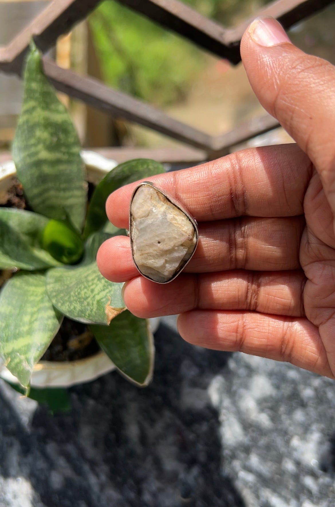 Beige natural stone ring