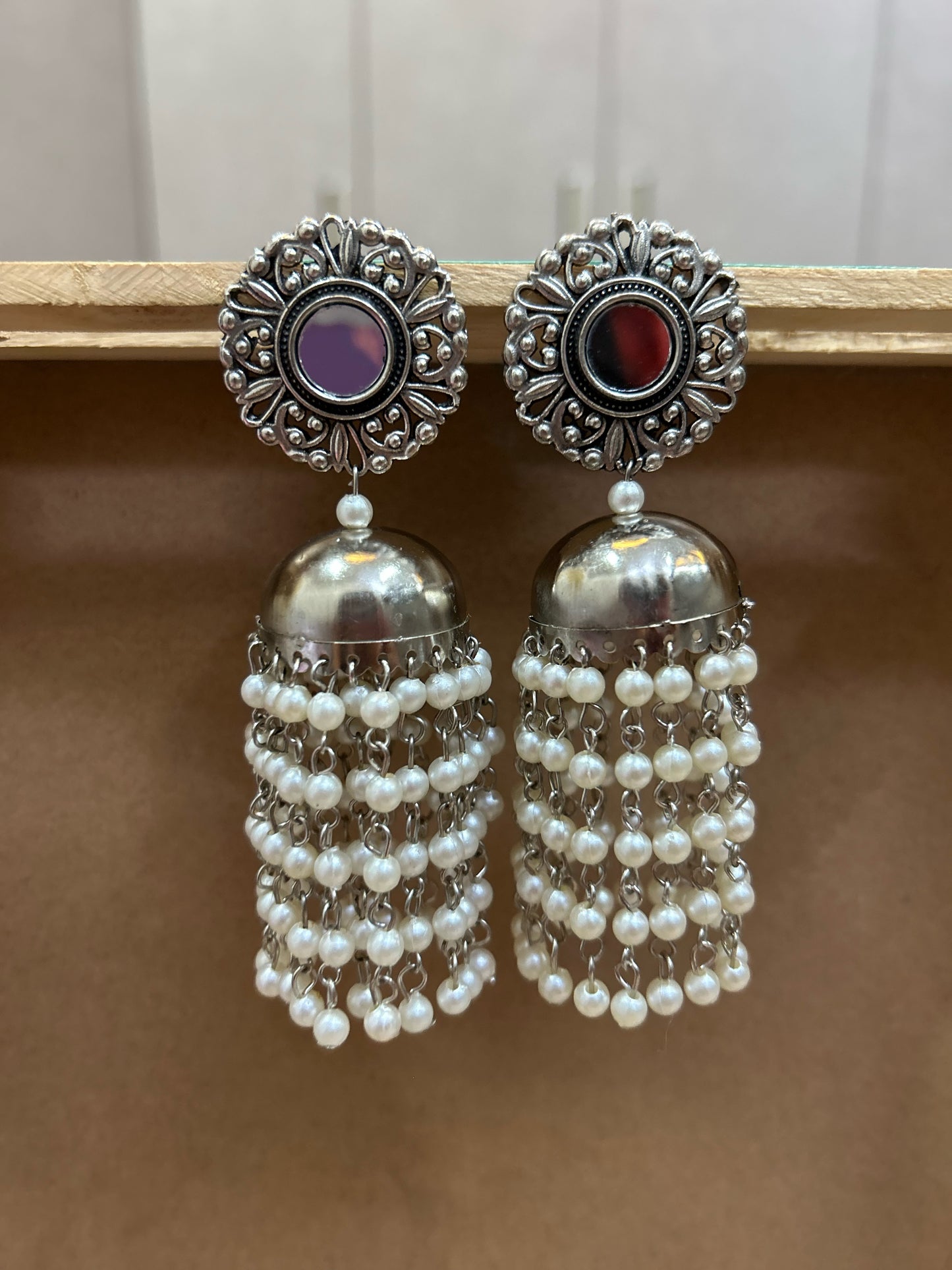 Moti mirror jhumka