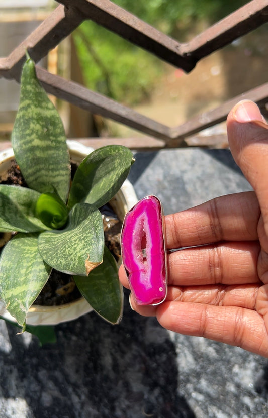 Pink natural stone ring